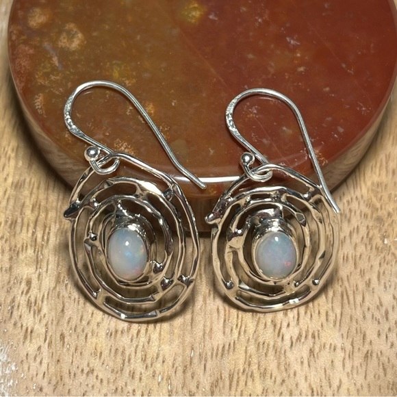 NWOT Ethiopian Opal Spiral Web 925 Sterling Silver Drop Earrings - Picture 5 of 16